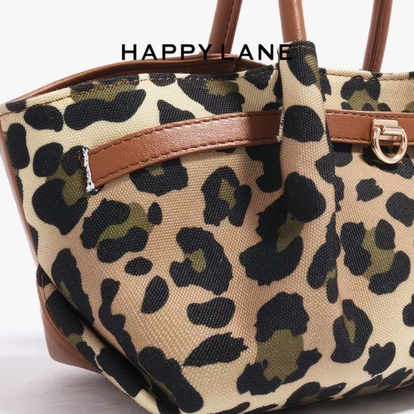 Happy Lane Leopard Print Satchel Crossbody Bag Tan Brown Boho NIP - Picture 11 of 12